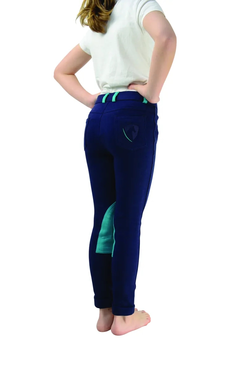 Hy Equestrian Belton Children's Jodhpurs - Navy/Teal-1